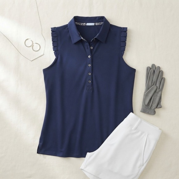 Sigrid Olsen Tops - Sigrid Olsen Golf Top Women L Navy Blue Ruffle Sleeve Tennis Polo Preppy Sporty